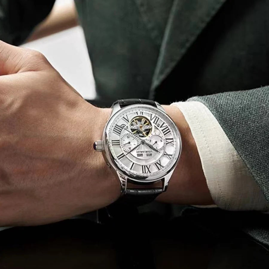 Men's Automatic Mechanical Watch – Skeleton Dial, Roman Numerals, No Battery Needed