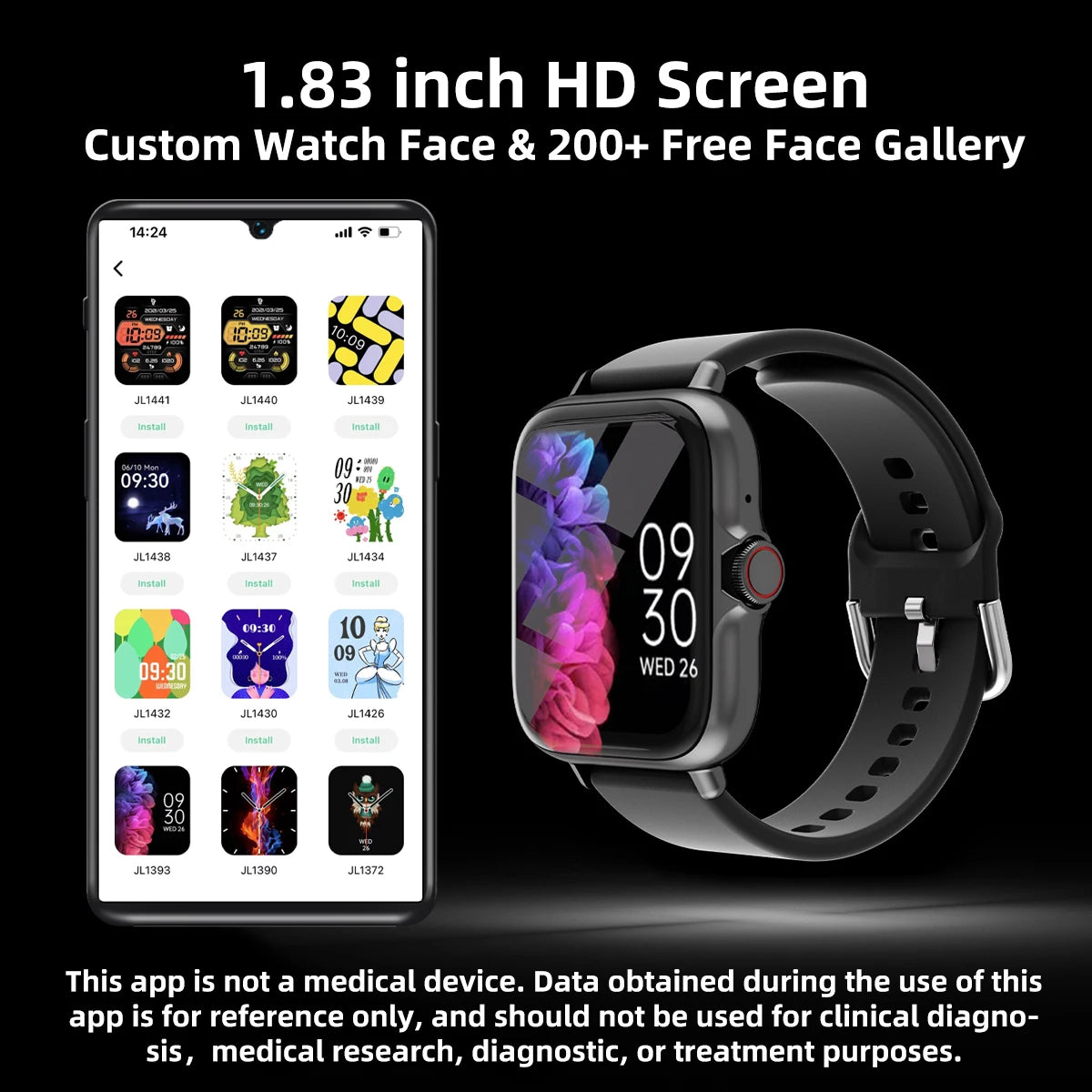 "1.83'' Waterproof Smartwatch – Call/Messages, Sleep/Sport Tracking, Alerts for iPhone/Android"
