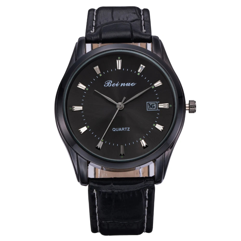 MOONBIFFY Men's Luxury Quartz Watch - Business Style with Leather Strap