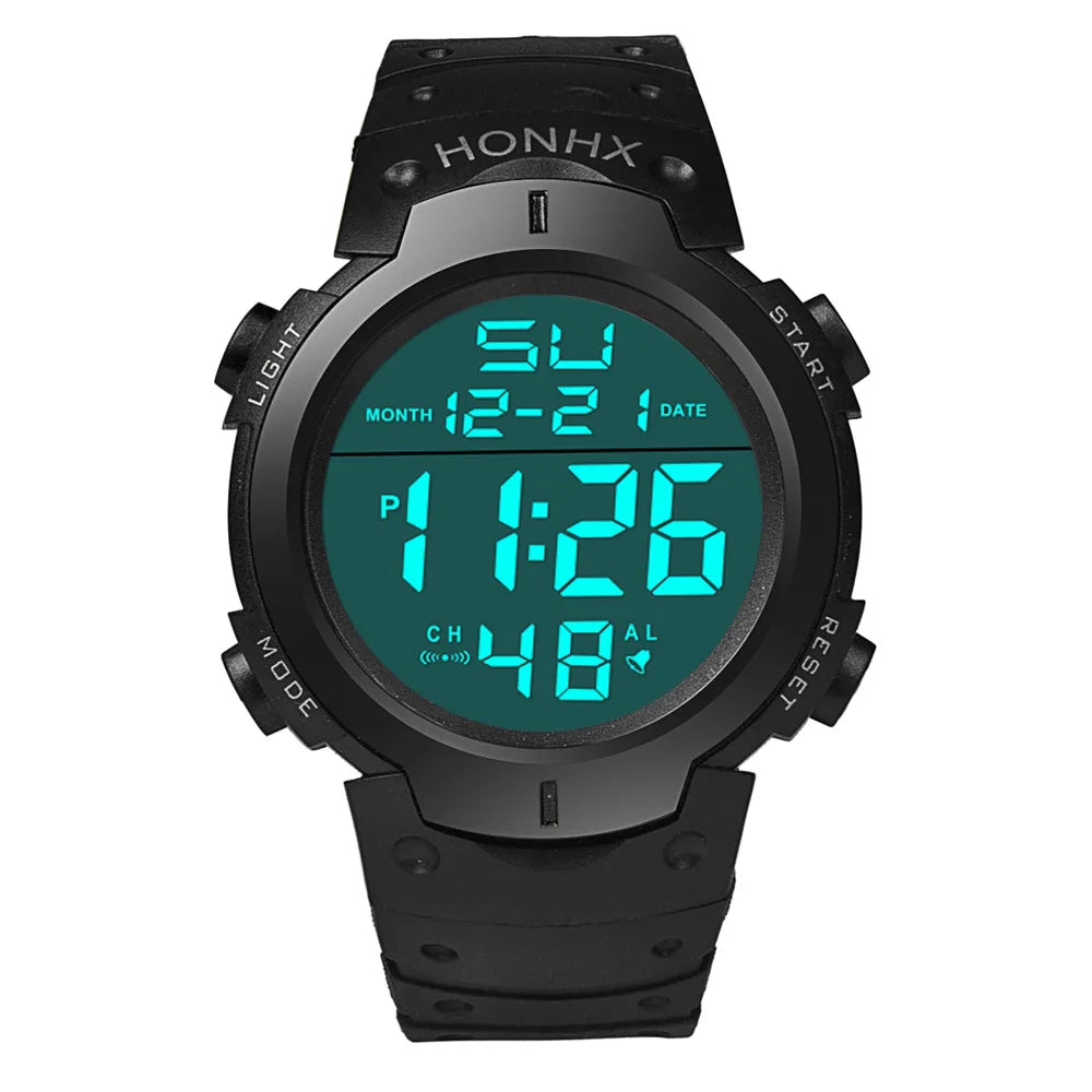 Men’s Waterproof Electronic Sports Watch – Multifunction Fitness Tracker with Luminous Large Screen