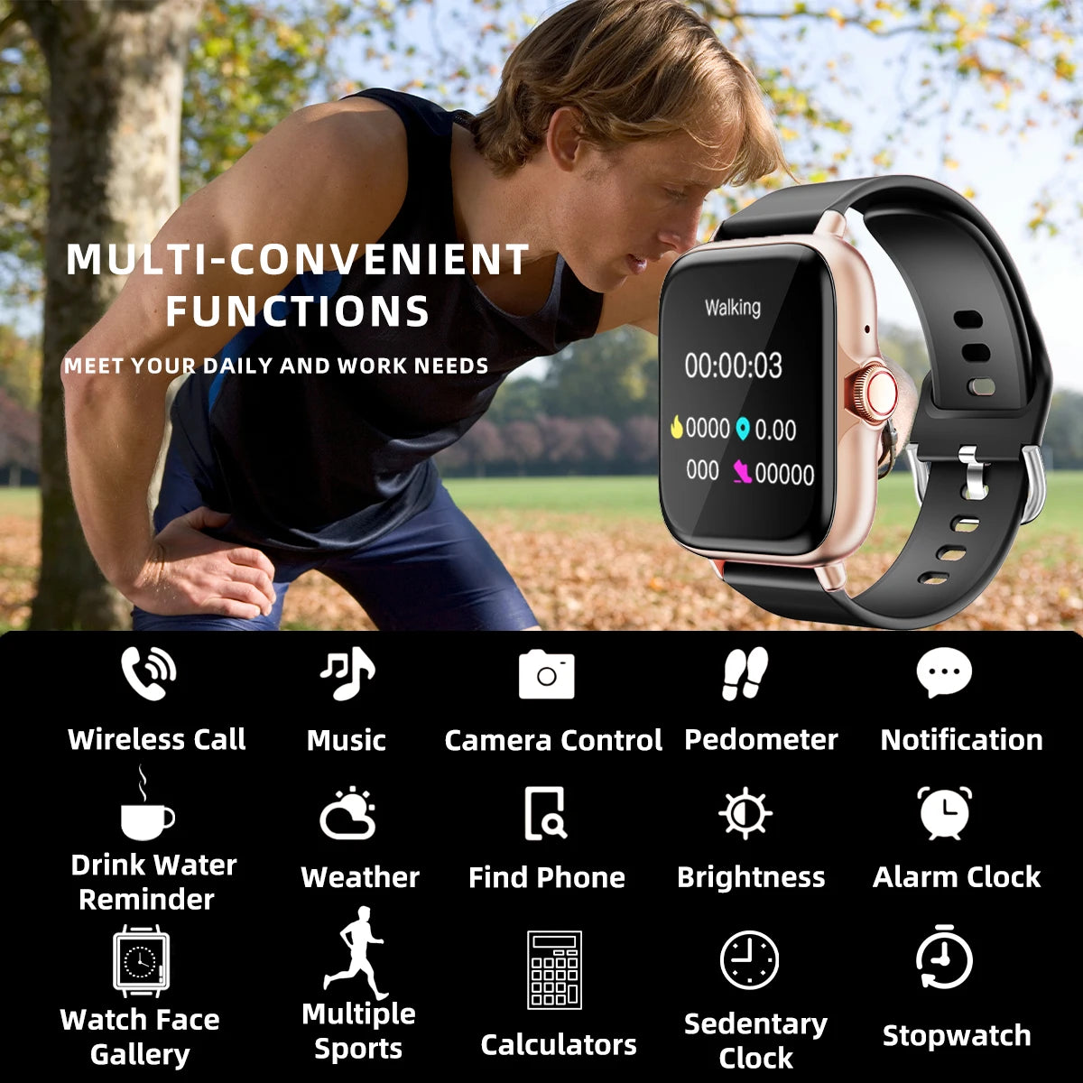 "1.83'' Waterproof Smartwatch – Call/Messages, Sleep/Sport Tracking, Alerts for iPhone/Android"