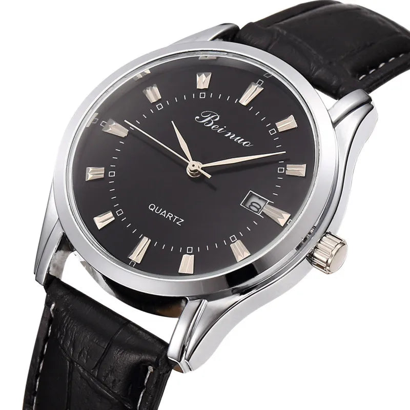 MOONBIFFY Men's Luxury Quartz Watch - Business Style with Leather Strap