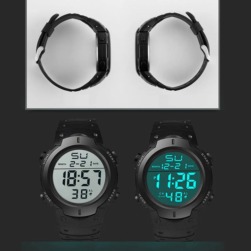 Men’s Waterproof Electronic Sports Watch – Multifunction Fitness Tracker with Luminous Large Screen