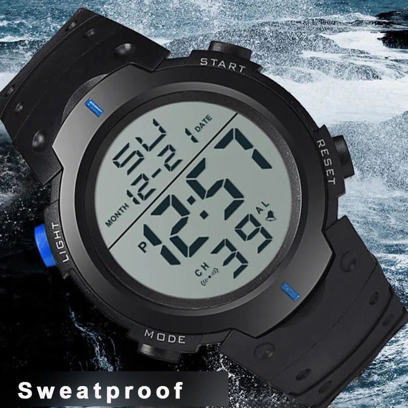 Men’s Waterproof Electronic Sports Watch – Multifunction Fitness Tracker with Luminous Large Screen