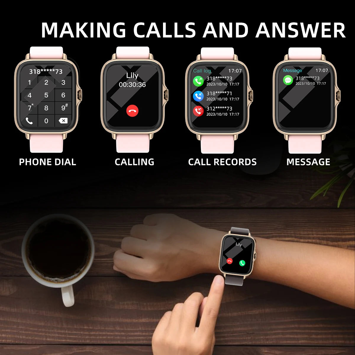 "1.83'' Waterproof Smartwatch – Call/Messages, Sleep/Sport Tracking, Alerts for iPhone/Android"