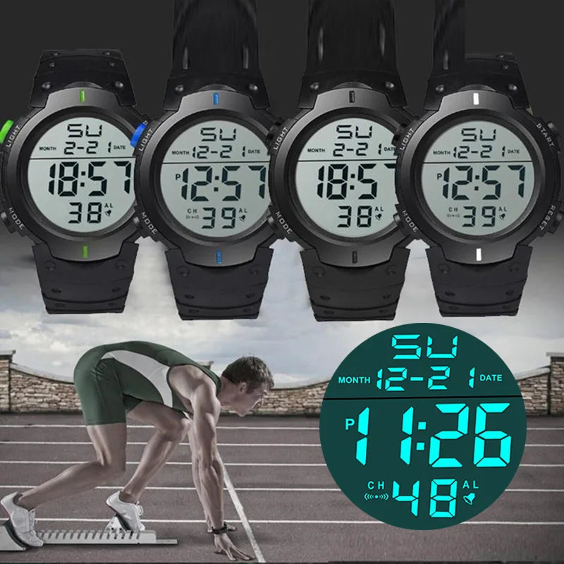 Men’s Waterproof Electronic Sports Watch – Multifunction Fitness Tracker with Luminous Large Screen