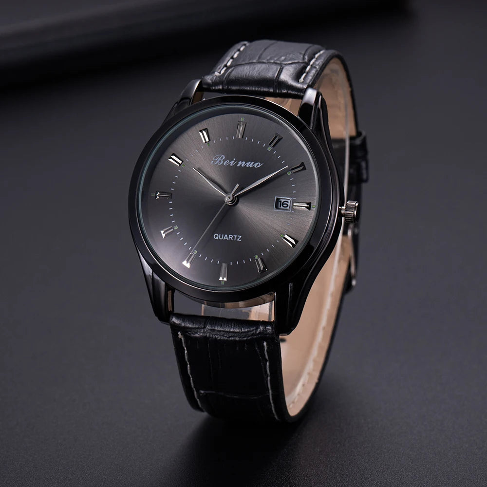 MOONBIFFY Men's Luxury Quartz Watch - Business Style with Leather Strap