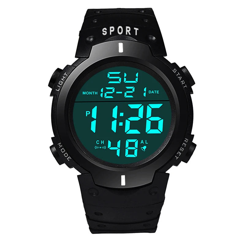 Men’s Waterproof Electronic Sports Watch – Multifunction Fitness Tracker with Luminous Large Screen