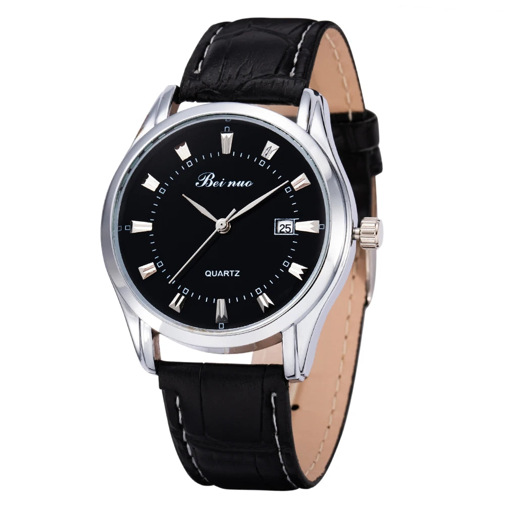 MOONBIFFY Men's Luxury Quartz Watch - Business Style with Leather Strap