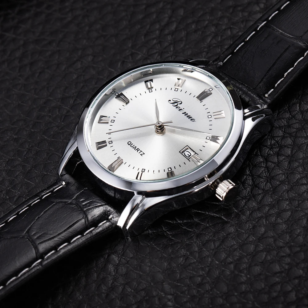MOONBIFFY Men's Luxury Quartz Watch - Business Style with Leather Strap