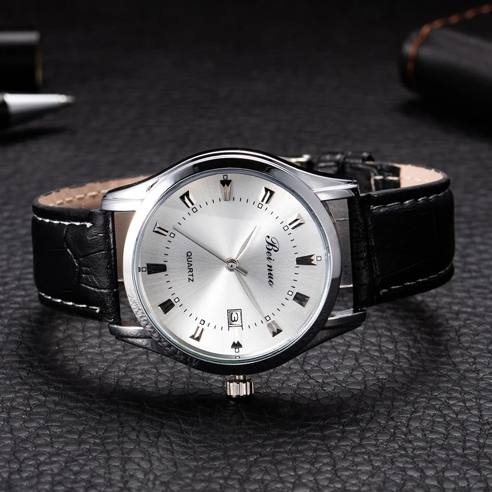 MOONBIFFY Men's Luxury Quartz Watch - Business Style with Leather Strap