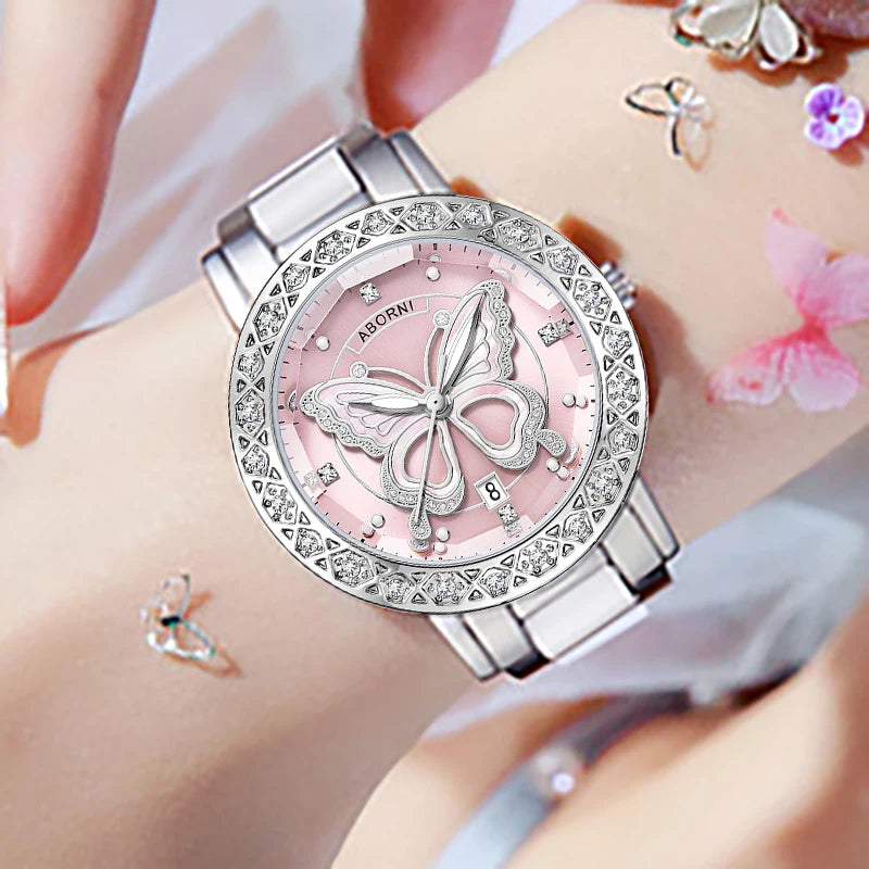 "2025 Luxury Silver Women's Watch – Waterproof Stainless Steel Wristwatch (Dropshipping)"