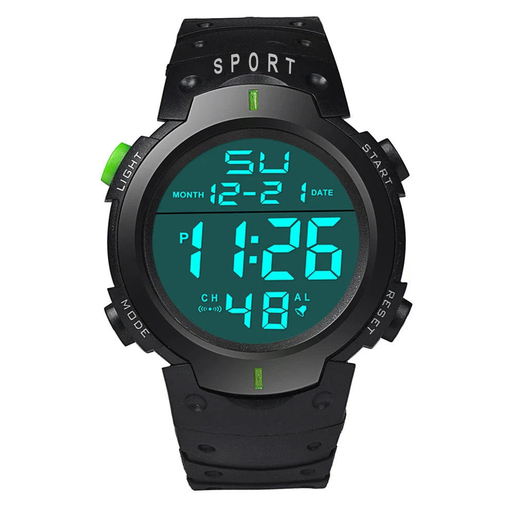Men’s Waterproof Electronic Sports Watch – Multifunction Fitness Tracker with Luminous Large Screen