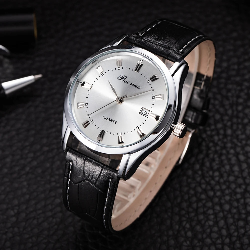 MOONBIFFY Men's Luxury Quartz Watch - Business Style with Leather Strap