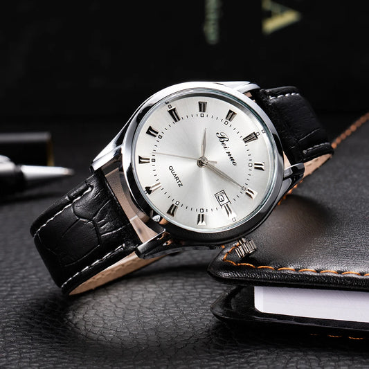 MOONBIFFY Men's Luxury Quartz Watch - Business Style with Leather Strap