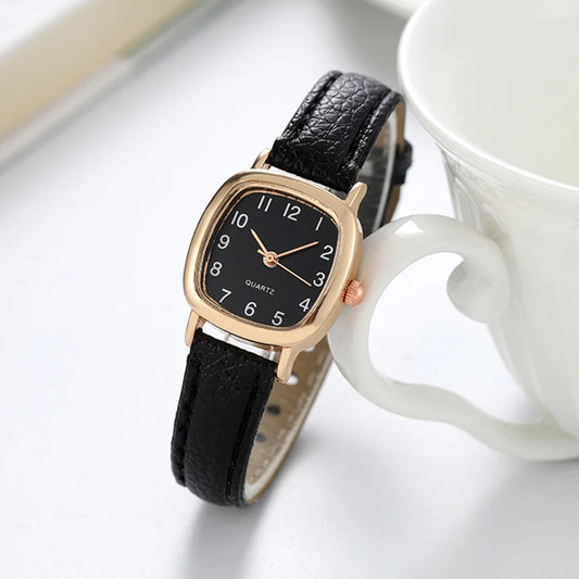 Women's Fashion Watch - Small Arabic Dial Leather Strap Quartz Watch