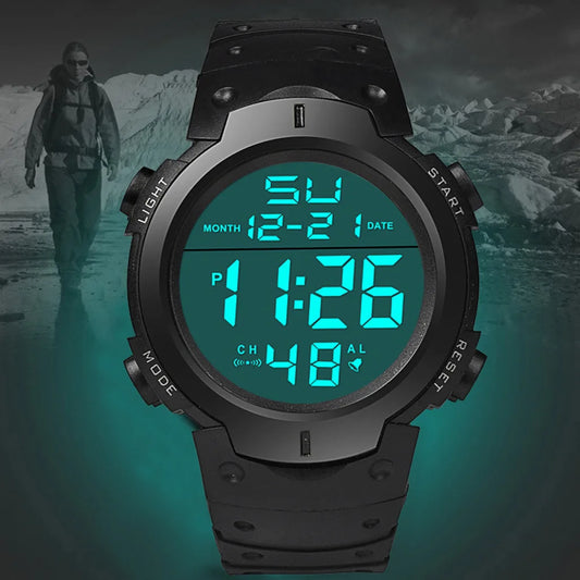 Men’s Waterproof Electronic Sports Watch – Multifunction Fitness Tracker with Luminous Large Screen